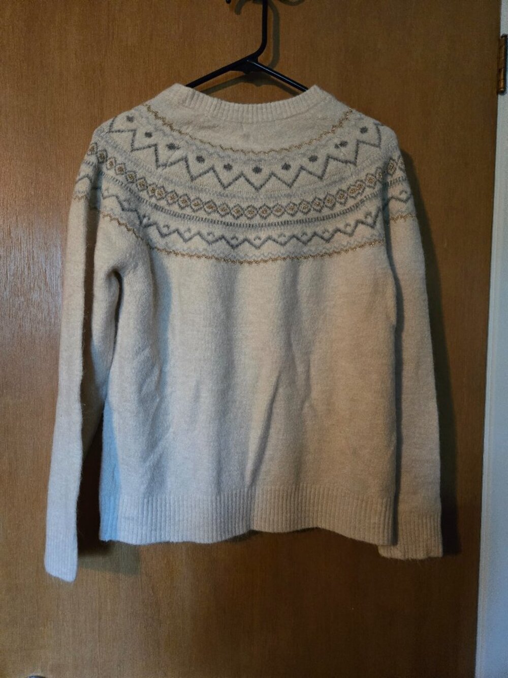 iyla Cream Metallic Fair Isle Knit Holiday Sweater Size M Medium